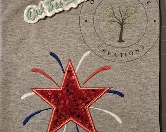 Americana Applique Embroidery Sequins T Shirts/ July 4th / Independence Day