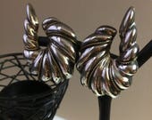 Vintage Traditional Laton Mexico Two Tone Clip on Earrings Sterling Silver with Brass Rope Trim