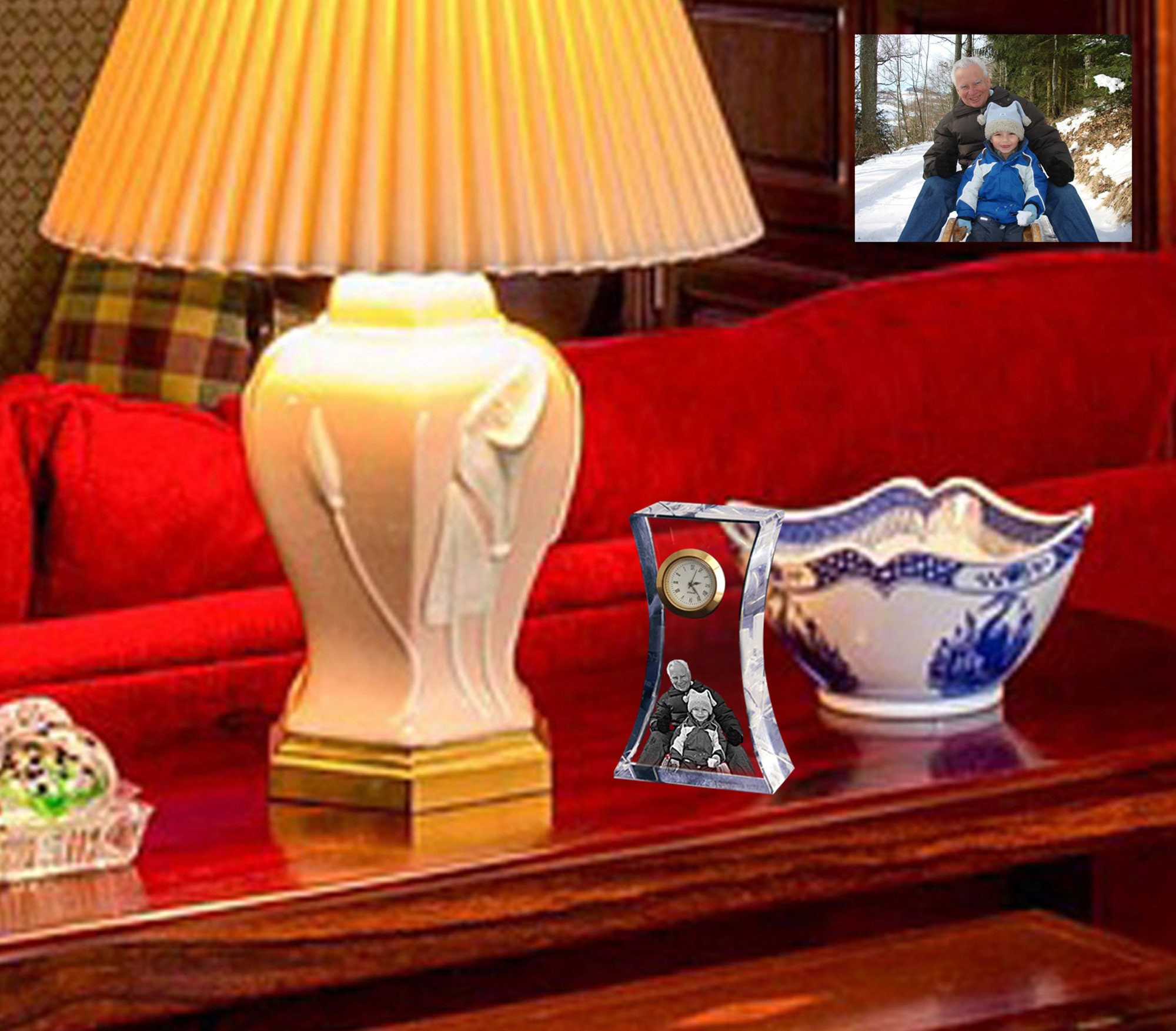 Laser Engraved Crystal Clock With Photo Custom Crystal Desk Etsy UK