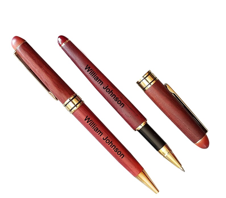 Personalized Laser Engraved Wooden Pen Set Roller Ball Pens Etsy