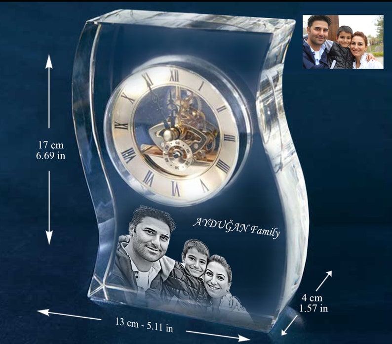 Laser Engraved Crystal Mantel Clock Custom Etched Glass Desk Etsy