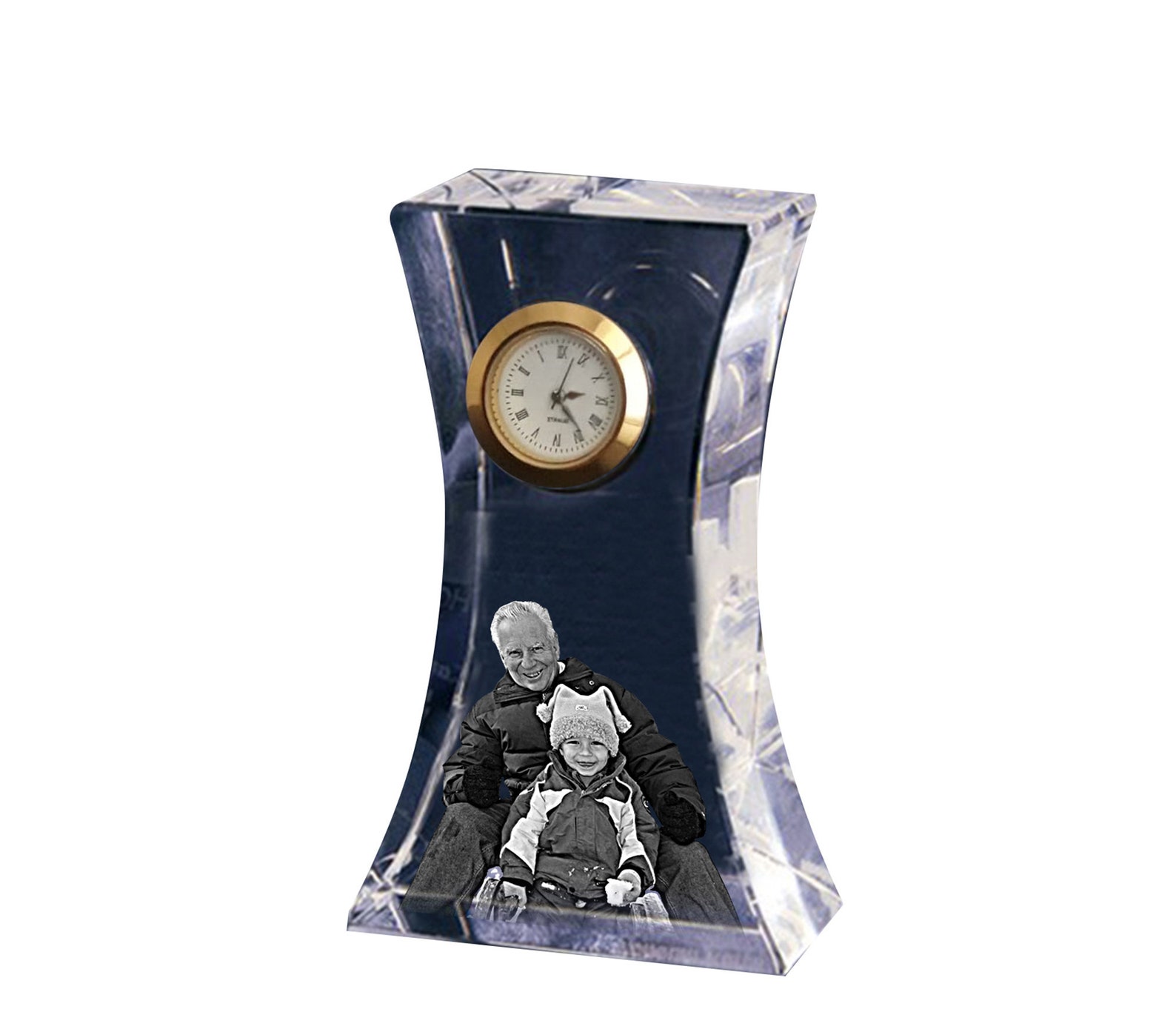 Laser Engraved Crystal Clock With Photo, Custom Crystal Desk Clock