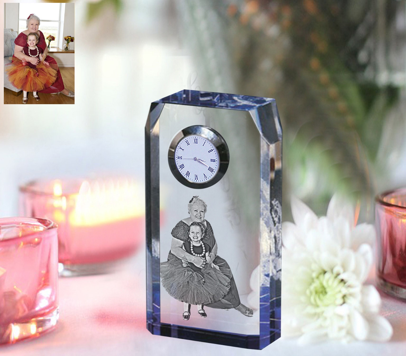 Custom Engraved Glass Mantel Clock Personalized Crystal Desk Etsy