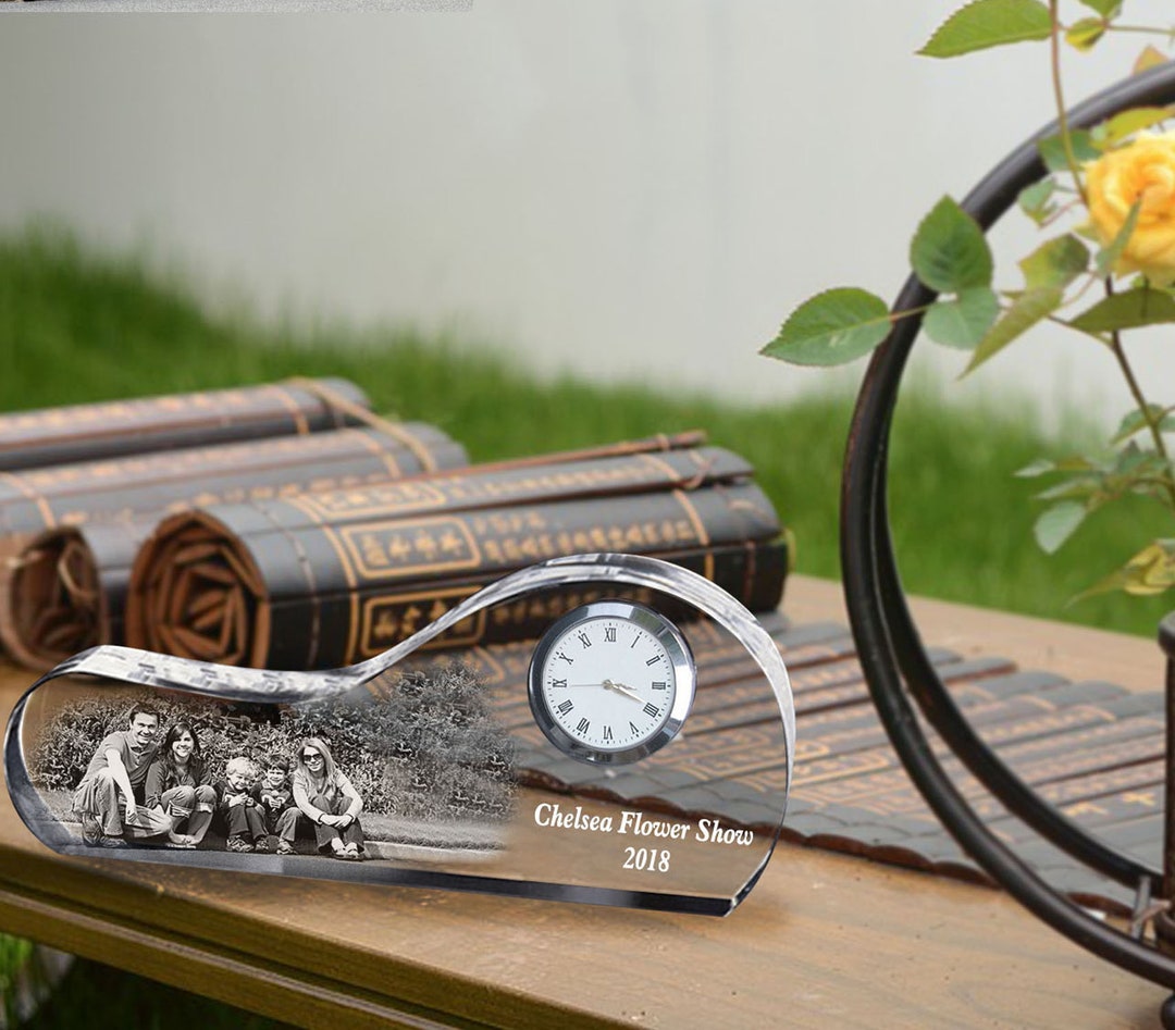 Custom Engraved Crystal Mantel Clock, Personalized Unique Desk Clock
