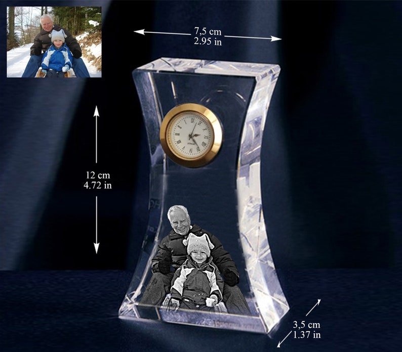 Laser Engraved Crystal Clock With Photo Custom Crystal Desk Etsy UK