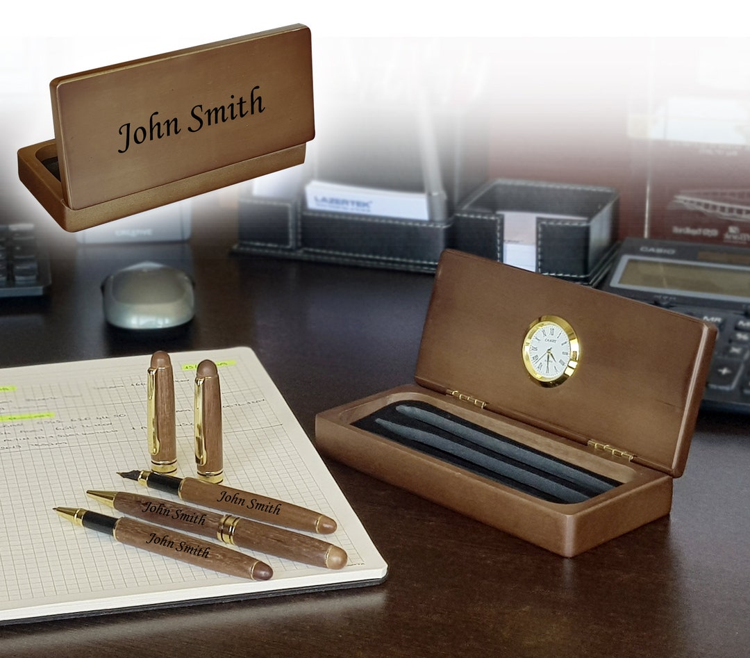 Personalized Laser Engraved Wooden Pen Set With Quartz Clock - Etsy Canada