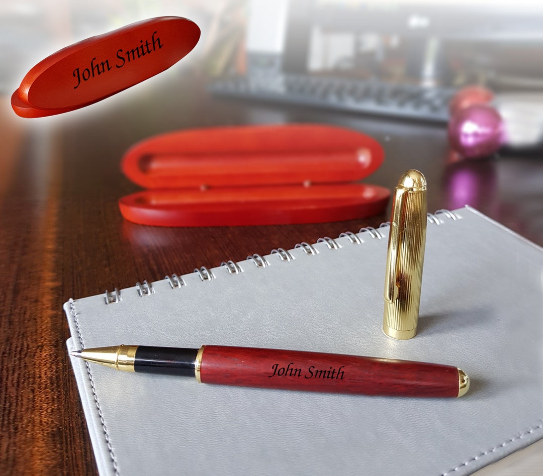 Personalized Laser Engraved Wooden Pen Set Roller Ball Pens Ballpoint ...