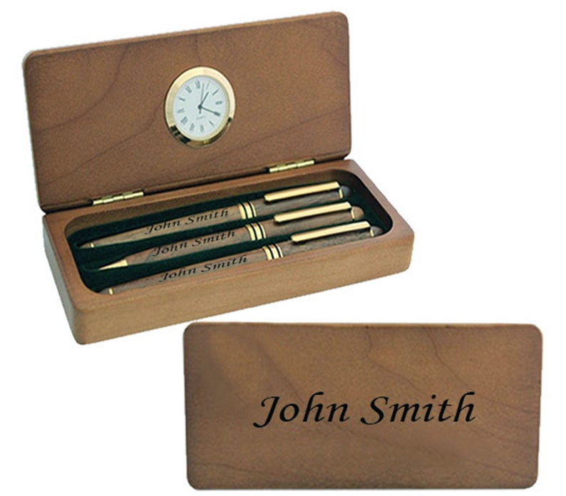 Personalized Laser Engraved Wooden Pen Set With Quartz Clock Etsy UK
