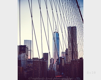 A City View from the Brooklyn Bridge, Manhattan, New York Street Photography, Cityscape, Home Decor Wall Art Print, 8"x10" #110