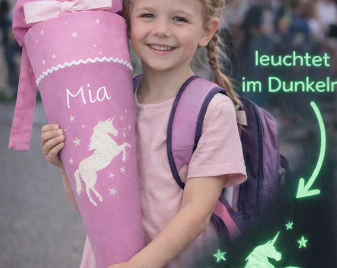 Schultüte Einhorn (Einhorn und Sterne leuchten im Dunkeln) passend zum Wolkenzaubär Schulranzen