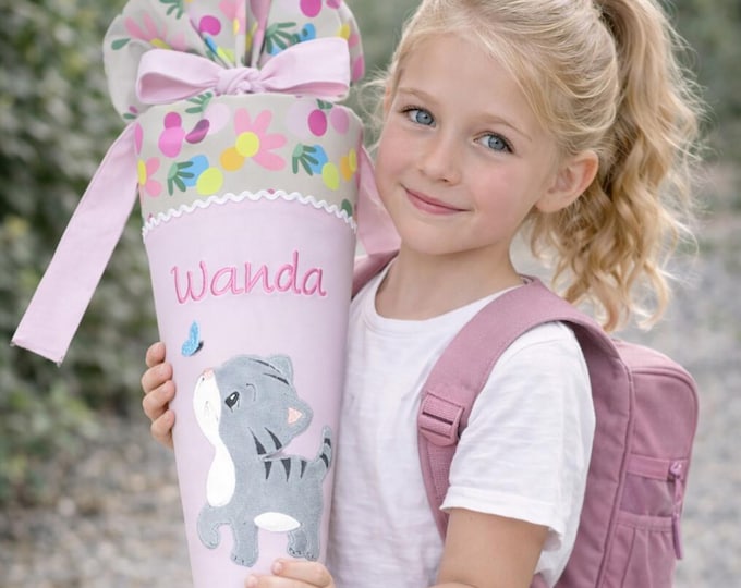 Schultüte Mädchen mit Katze passend zum Flower Powbär Schulranzen