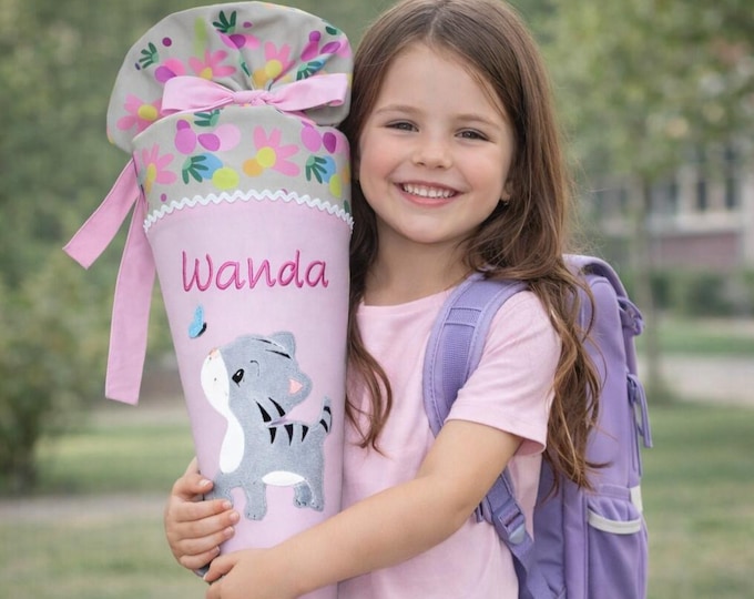 Schultüte Mädchen mit Katze passend zum Flower Powbär Schulranzen