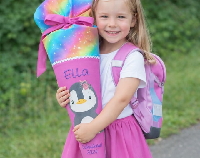 Schultüte Pinguin Regenbogen Stoff Regenbogenfarben
