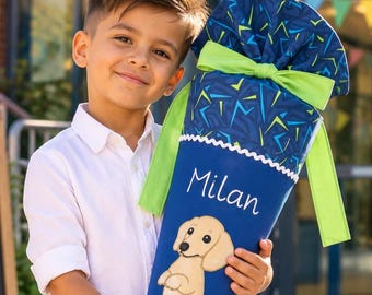 Personalisierte Schultüte Hund mit Namen 70/85 cm passend zum Spitzenreitbär Schulranzen