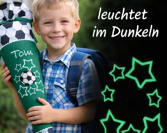 Schultüte Fussball (Sterne leuchten im dunklen) in Dunkelgrün