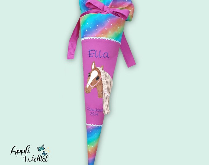 Schultüte Pferd in Regenbogenfarben