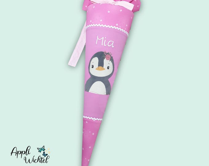 Personalisierte Schultüte Pinguin mit Namen 70/85 cm passend zum Wolkenzaubär Schulranzen