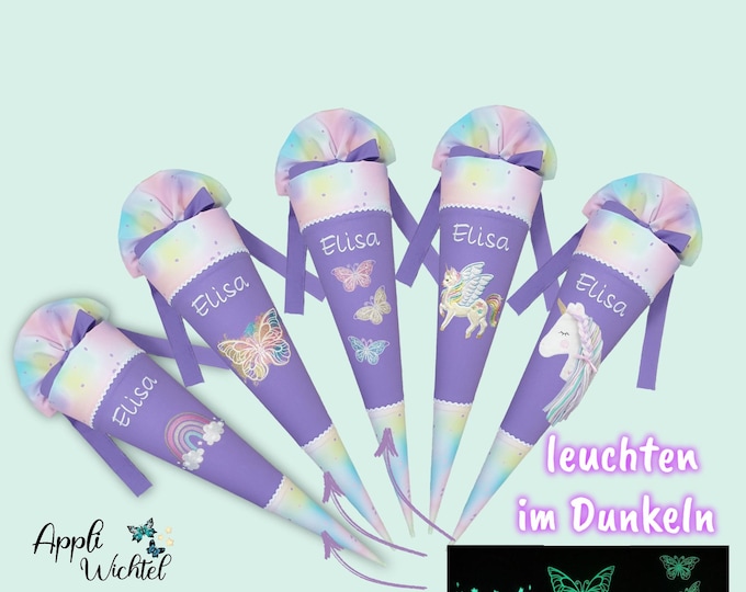70 cm Schultüte mit Regenbogen Schmetterling Einhorn (leuchten im Dunkeln) passend zum step by step Butterfly Luna Schulranzen