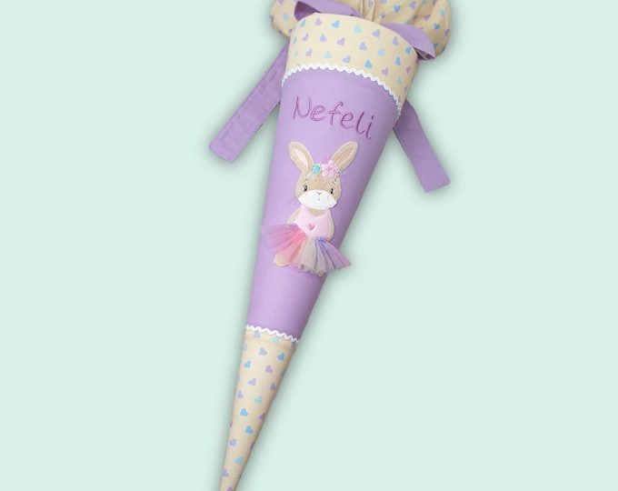 Personalisierte Schultüte Hase mit Namen 70/85 cm passend zum Yellow Heart Schulranzen