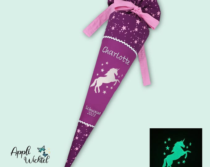 Schultüte mit Einhorn (Einhorn und Sterne leuchten im Dunkeln) passend zum step by step Unicorn Nuala Schulranzen