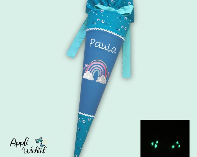 Schultüte mit glitzer Regenbogen (Sternchen leuchten im Dunkeln) passend zum Dog Basty Schulranzen
