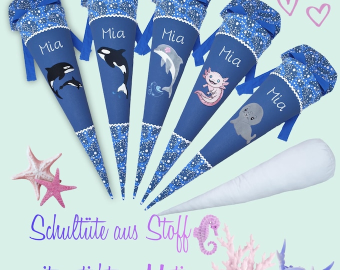 70 cm Schultüte Delfin Robbe Seerobbe Orca Axolotl passend zum Ozeanbärwohner Schulranzen