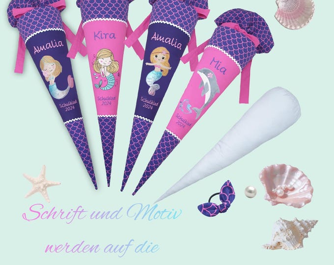 70 cm Schultüte Delfin Meerjungfrau Regenbogen passend zum Perlentauchbär Schulranzen