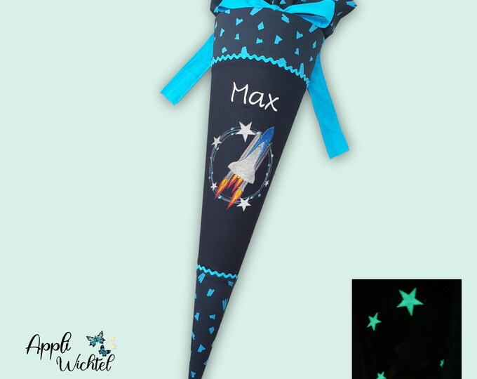 Schultüte Rakete (Sterne leuchten im Dunkeln) passend zum Verfolgbärjagd Schulranzen