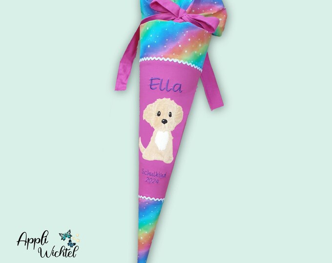 Schultüte Hund in Regenbogenfarben