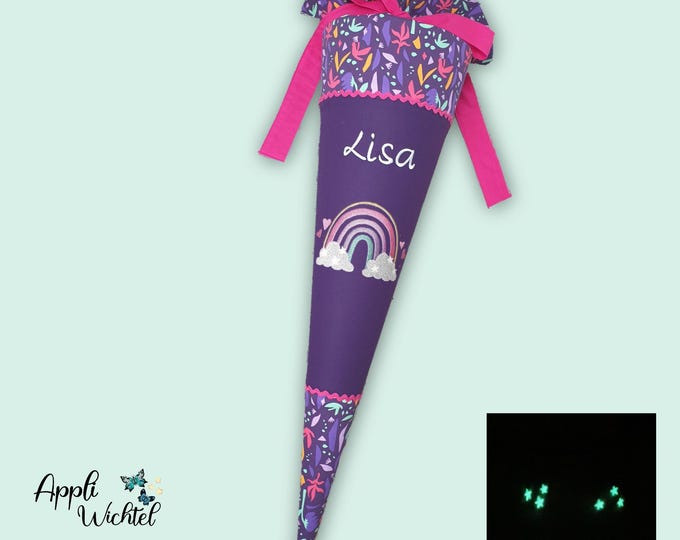 Schultüte mit glitzer Regenbogen (Sternchen leuchten im Dunkeln) passend zum Ambärzonas Schulranzen