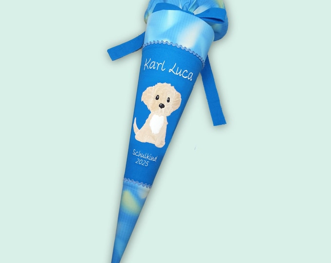 Personalisierte Schultüte Hund mit Namen 70/85 cm passend zum Ninja Zazu Schulranzen