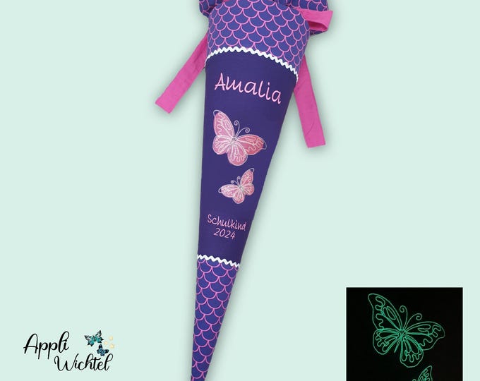 Schultüte Schmetterling (Schmetterlinge leuchten im Dunkeln) passend zum Perlentauchbär Schulranzen