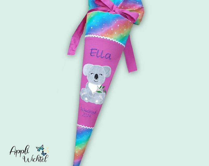 Schultüte mit Koala in Regenbogenfarben