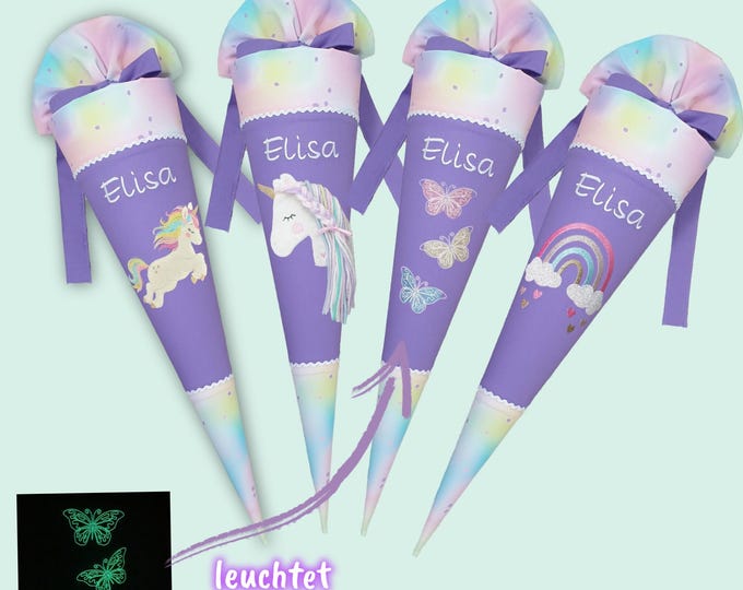 70 cm Schultüte Regenbogen Schmetterlinge Einhorn (Schmetterlinge leuchten im Dunkeln) passend zum step by step Butterfly Luna Schulranzen