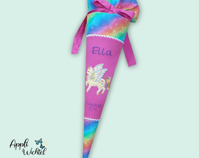 Schultüte mit Einhorn in Regenbogenfarben