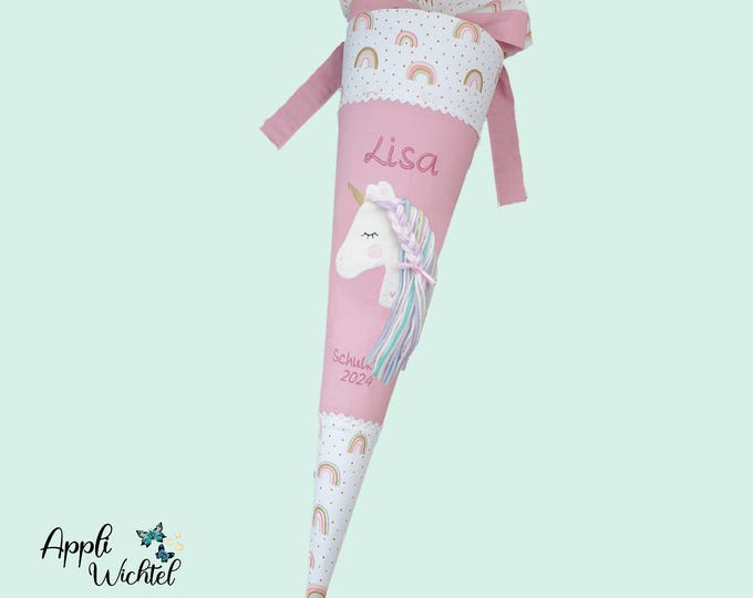 Schultüte mit Einhorn in Regenbogen