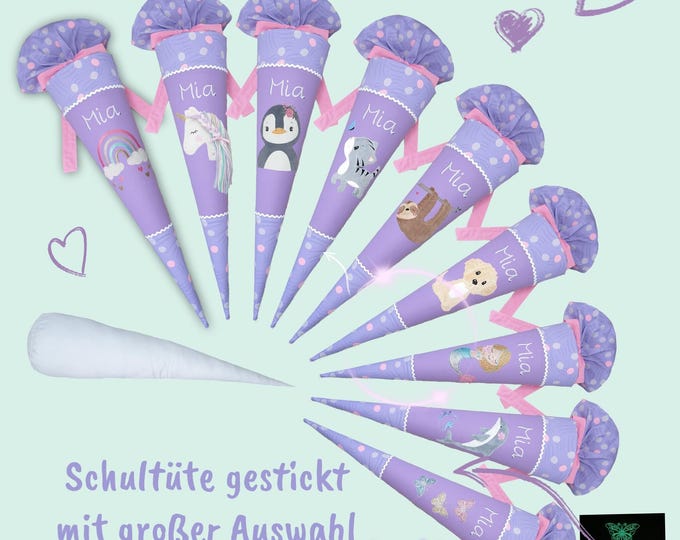 70 cm Schultüte Regenbogen Einhorn Pinguin Katze Faultier Hund Meerjungfrau Delfin Schmetterling passend zum Ponybäradies Schulranzen