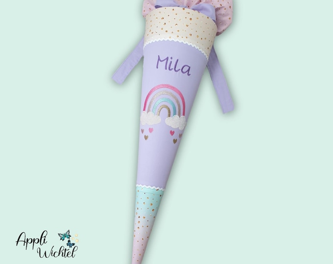 Schultüte mit Regenbogen in pastel Regenbogenfarben