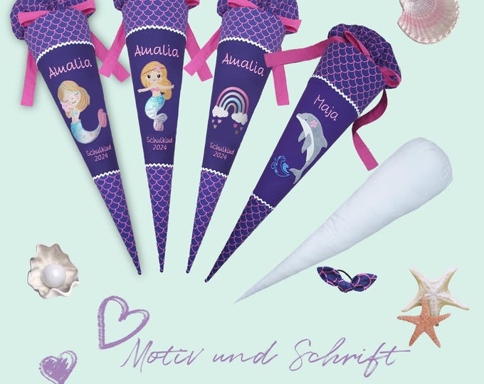 70 cm Schultüte Delfin Meerjungfrau Regenbogen passend zum Perlentauchbär Schulranzen