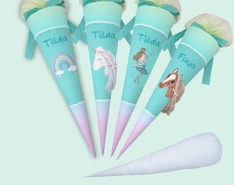 70 cm Schultüte Regenbogen Schmetterling Einhorn Pferd (Schmetterling leuchtet im Dunkeln) passend zum Zaubärwelt Schulranzen