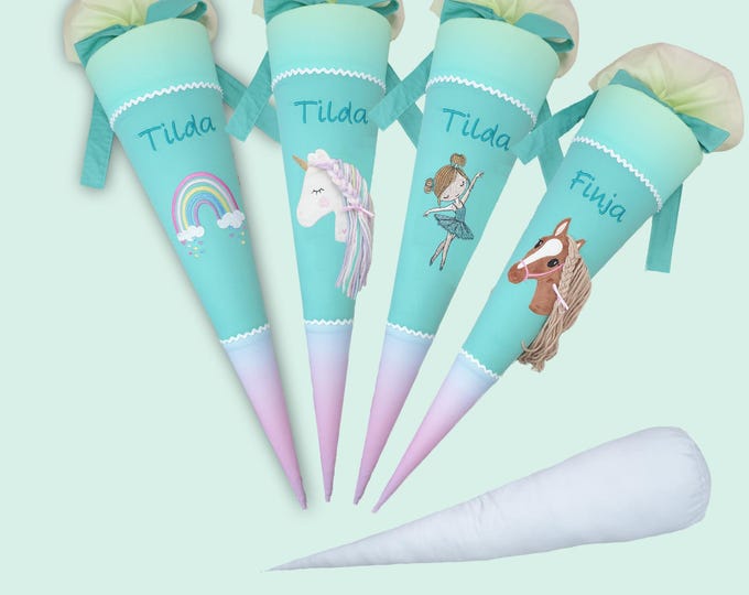 70 cm Schultüte Regenbogen Schmetterling Einhorn Pferd (Schmetterling leuchtet im Dunkeln) passend zum Zaubärwelt Schulranzen