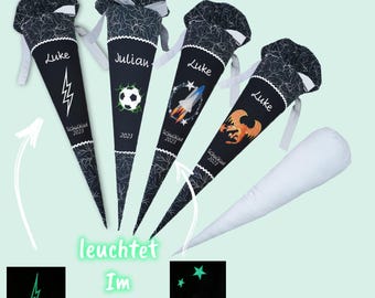 70 cm Schultüte Blitz Fussball Rakete Drache  (einige leuchten im Dunkeln) passend zum Super ReflektBär Glow Schulranzen