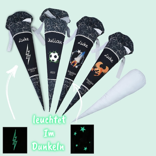 70 cm Schultüte Blitz Fussball Rakete Drache  (einige leuchten im Dunkeln) passend zum Super ReflektBär Glow Schulranzen