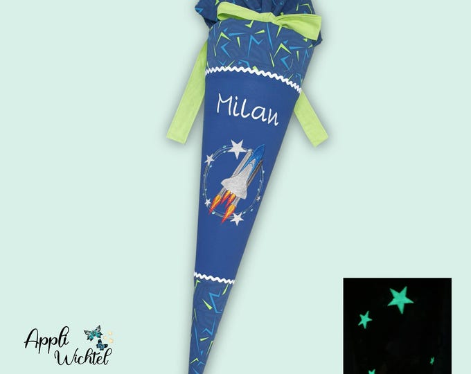 Schultüte Rakete (Sterne leuchten im Dunkeln) passend zum Spitzenreitbär Schulranzen