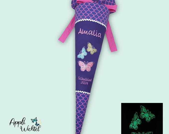 Schultüte Schmetterling (Schmetterlinge leuchten im Dunkeln) passend zum Perlentauchbär Schulranzen