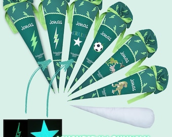 70 cm Schultüte Blitz Stern Dino Fussball  (einige leuchten im Dunkeln) passend zum Bärtastisch Schulranzen