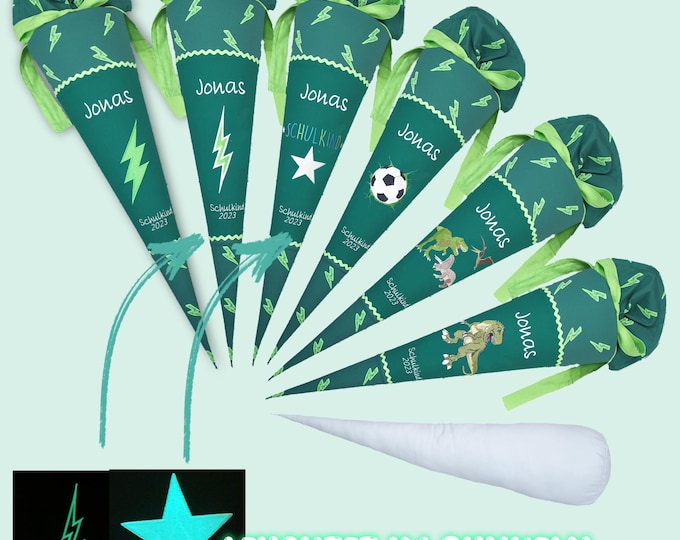 70 cm Schultüte Blitz Stern Dino Fussball  (einige leuchten im Dunkeln) passend zum Bärtastisch Schulranzen