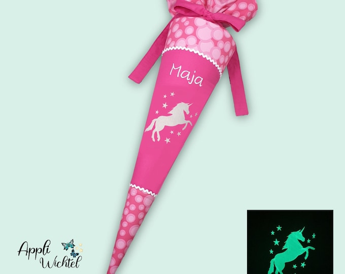 Schultüte mit Einhorn (Einhorn und Sterne leuchten im Dunkeln) passend zum Kuntbärbuntes Einhorn Schulranzen