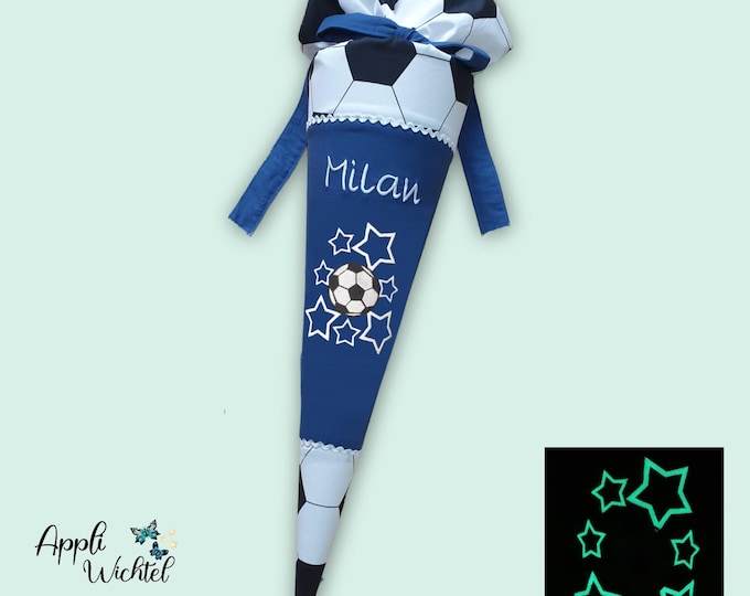 Schultüte Fussball (Sterne leuchten im dunklen) in Dunkelblau