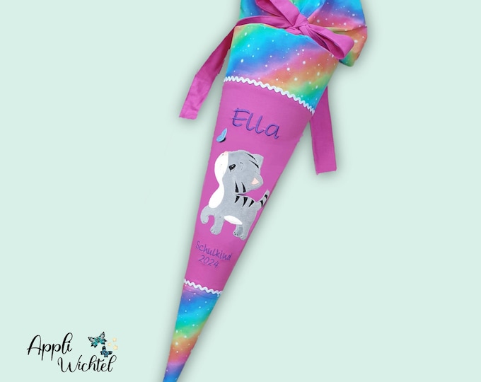 Schultüte Katze in Regenbogenfarben